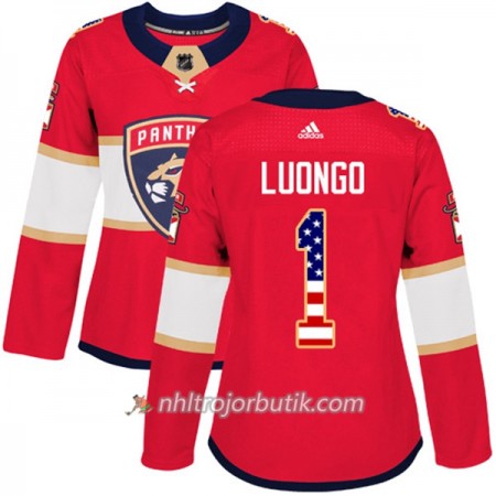 Dame Ishockey Florida Panthers Tröja Roberto Luongo 1 Adidas 2017-2018 Röd USA Flag Fashion Authentic